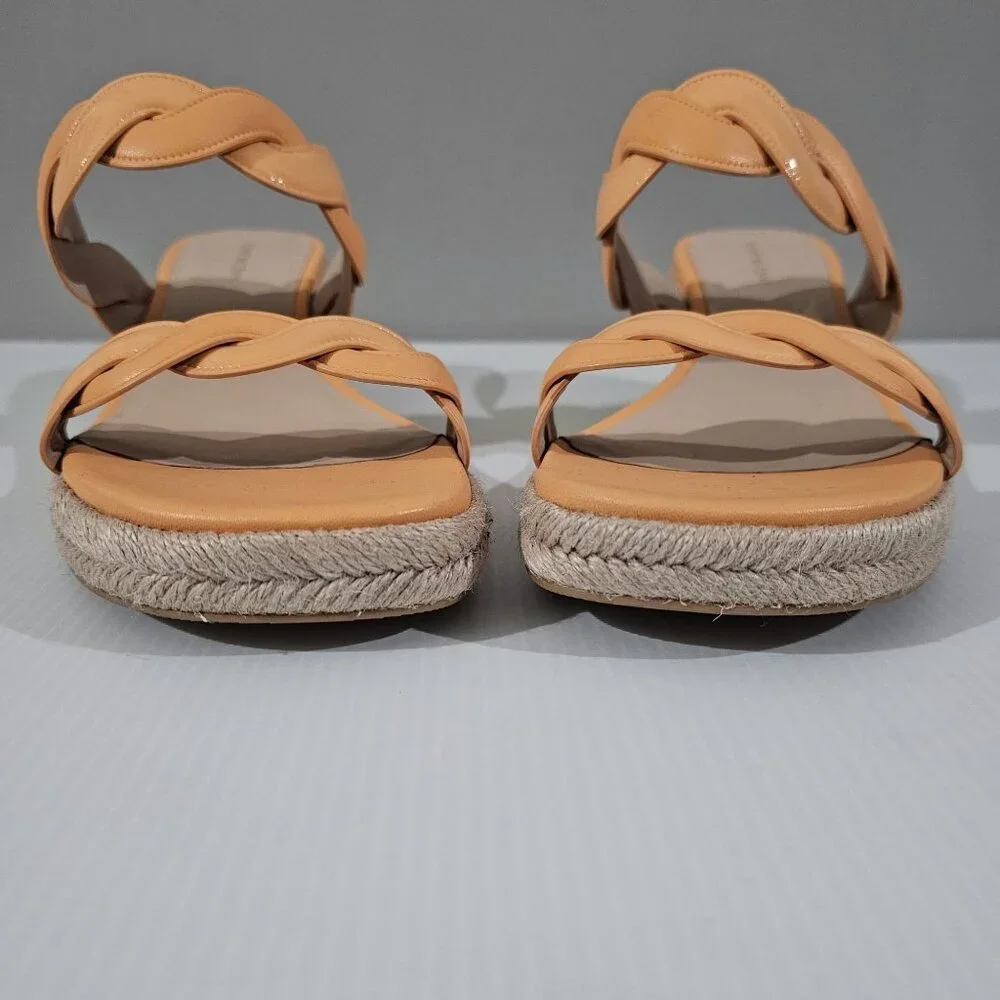 Stuart Weitzman Twist Espadrille Wedge Sandal Womens 10 Mango Leather Slide